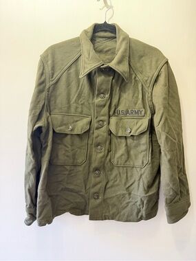 Vintage US Army Green Wool Utility Field Shirt Shacket Button Up 108 Style L